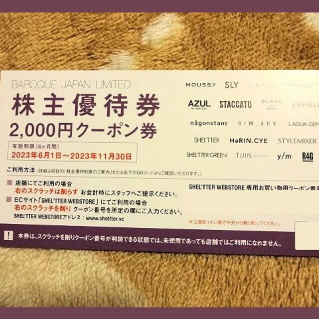 6000円分) バロックジャパンリミテッド 株主優待券 ～2023.11.30の通販 ...