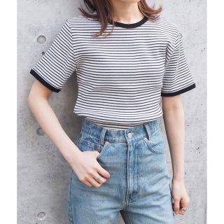 ティップトッププラスポケット(tip top+pocket)のティップトッププラスポケット　 ボーダーリンガーT  ブラック&ホワイト(Tシャツ(半袖/袖なし))