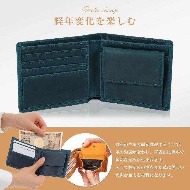 色: キャメル亀登鞄製作所 二つ折り 財布 財布 メンズ 本革 キャメル 5