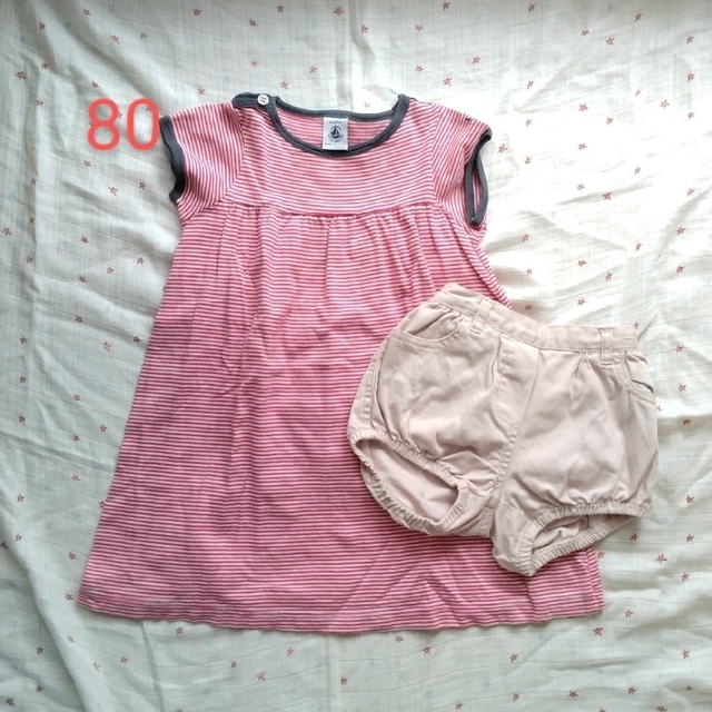 PETIT BATEAU(プチバトー)のプチバトー　夏服　2点セット　80 81 キッズ/ベビー/マタニティのベビー服(~85cm)(ワンピース)の商品写真