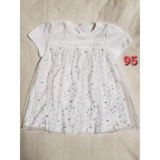 新品 キッズ 女の子 95 ワンピース 半袖 星 チュール(Tシャツ/カットソー)