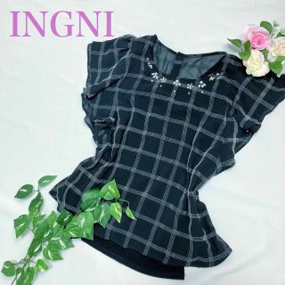 イング(INGNI)のINGNI イング チェック ブラウス フリル 可愛い ビジュー オシャレ 春夏(シャツ/ブラウス(半袖/袖なし))