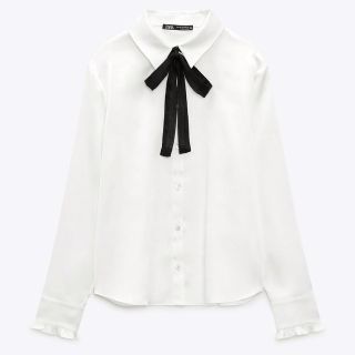 ザラ(ZARA)の新品♡ZARA♡ボウタイリボン付 サテン シャツ(シャツ/ブラウス(長袖/七分))