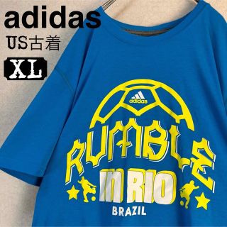 アディダス(adidas)のadidas デカロゴ プリント 半袖 サッカーTシャツ 青 ＸＬ　ゆるだぼ(Tシャツ/カットソー(半袖/袖なし))