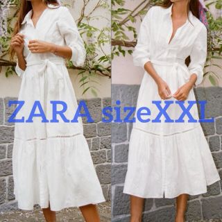 ザラ(ZARA)の新品タグ付きZARAsizeXXLエンブロイダリーロングシャツワンピース刺繍(ロングワンピース/マキシワンピース)