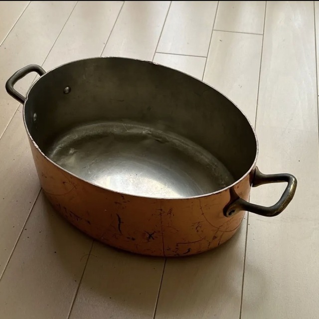 銅鍋銅製 オーバル 両手鍋 フランス アンティーク