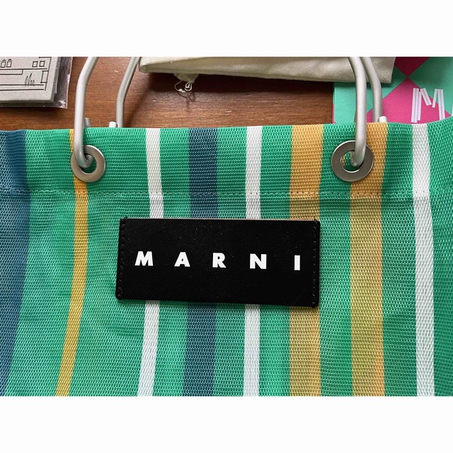 Marni(マルニ)のマルニマーケット　ストライプバッグ　ミントグリーン レディースのバッグ(トートバッグ)の商品写真