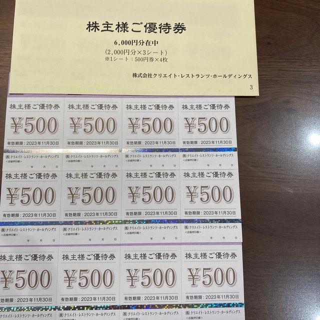 クリエイトレストランツ　株主優待　12000円分エンタメ/ホビー