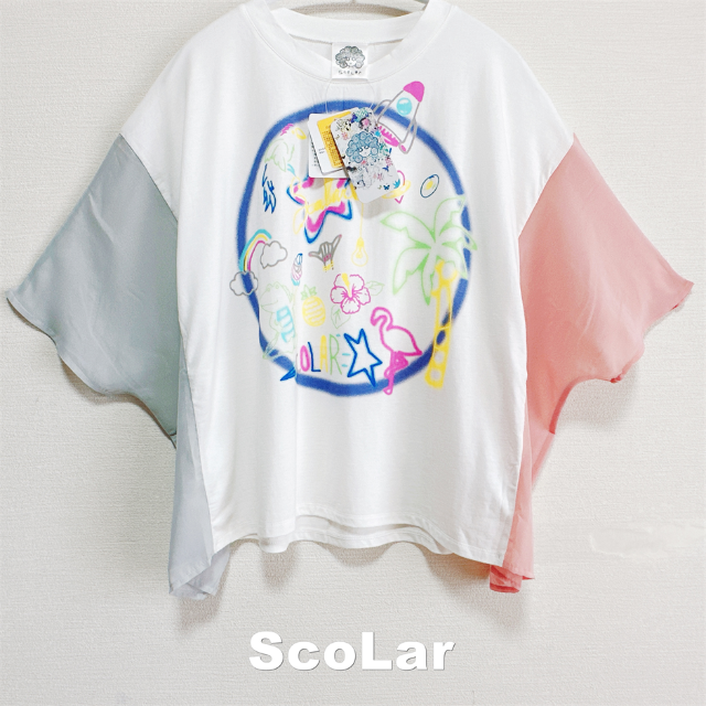 ScoLar(スカラー)の【ScoLar】スカラー ネオン柄シフォン切替 シャツプルオーバー タグ付未使用 レディースのトップス(シャツ/ブラウス(半袖/袖なし))の商品写真