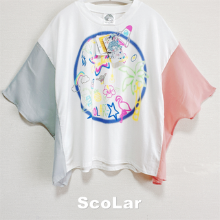 スカラー(ScoLar)の【ScoLar】スカラー ネオン柄シフォン切替 シャツプルオーバー タグ付未使用(シャツ/ブラウス(半袖/袖なし))