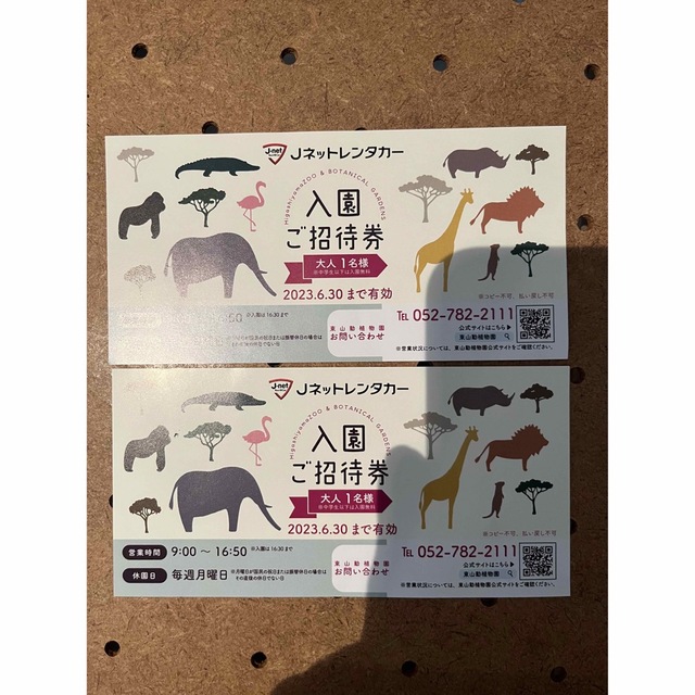 東山動植物園　入園招待券　2枚　有効期限2023.6/30 チケットの施設利用券(動物園)の商品写真