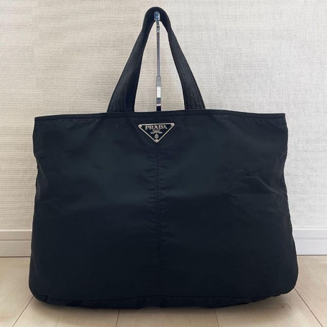 美品✨PRADA トートバッグ 黒 ナイロン×レザー 三角ロゴ A4収納可能