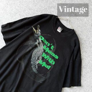 アートヴィンテージ(ART VINTAGE)の【vintage】ワニ クロコダイル BIG プリント ルーズ 黒 Tシャ3L(Tシャツ/カットソー(半袖/袖なし))