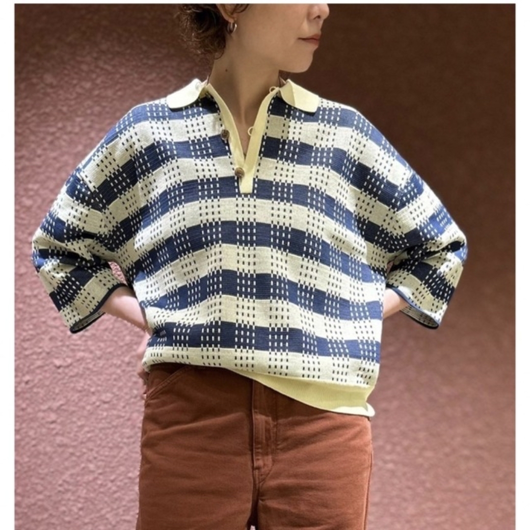 6 (ROKU)(ロク)の6 美品　今季　ボーダーカラーニットポロシャツ レディースのトップス(カットソー(長袖/七分))の商品写真