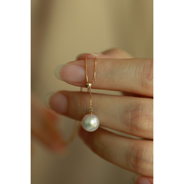 【高級】あこや真珠　一粒ネックレスk18翡翠