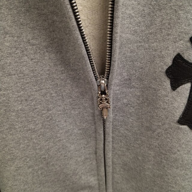 Chrome Hearts(クロムハーツ)のCHROME HEARTS クロムハーツ GRP Y NOT Raglan Sleeve Zip Up Hoodie ワイノットラグランスリーブクロスパッチジップアップフーディ パーカー グレー メンズのトップス(パーカー)の商品写真