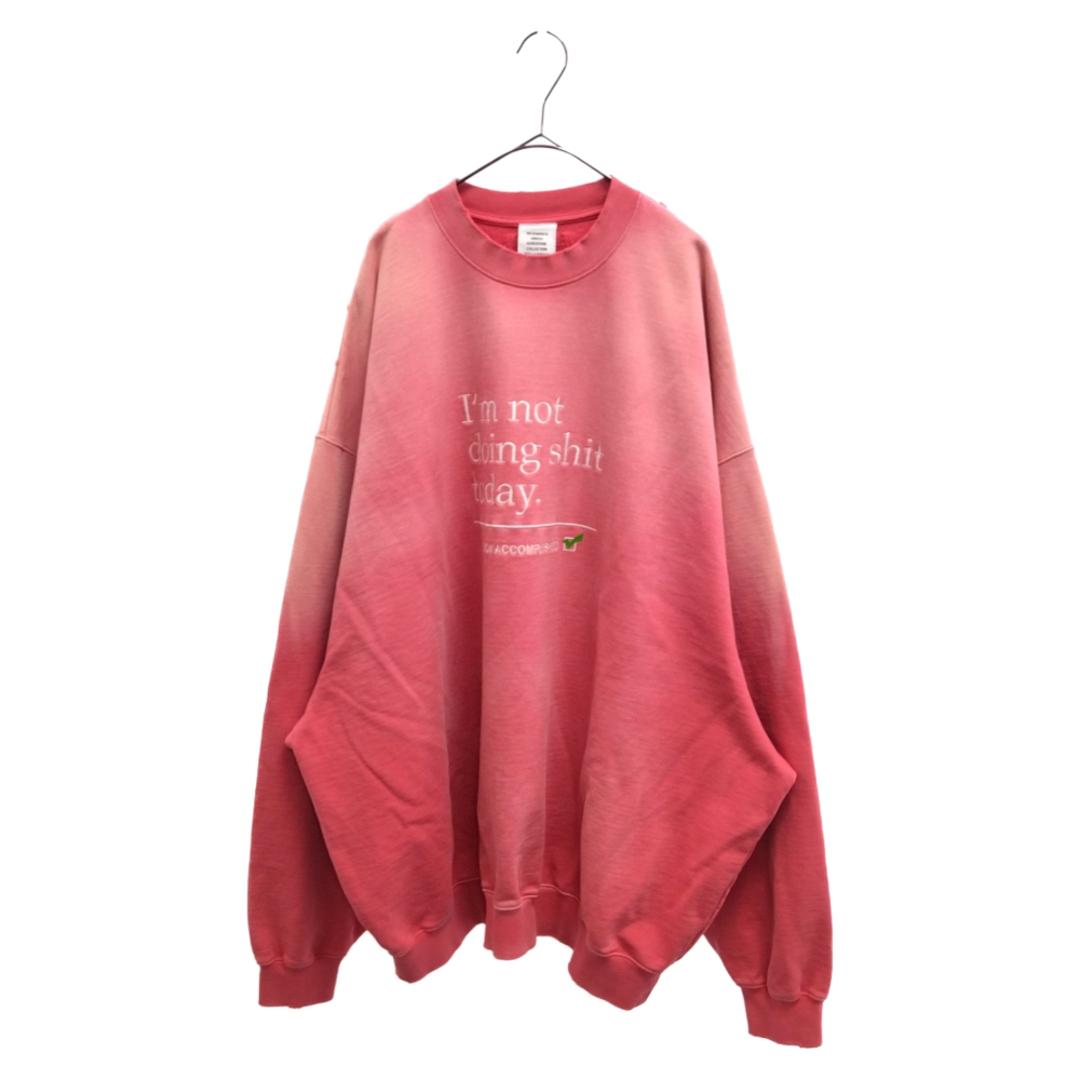 VETEMENTS ヴェトモン NOT DOING SHIT TODAY SWEATSHIRT UE63CN160P ヴィンテージ加工 スウェットトレーナー ピンク