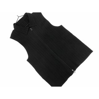 イッセイミヤケ(ISSEY MIYAKE)のPLEATS PLEASE ISSEY MIYAKE プリーツプリーズ イッセイミヤケ ノースリーブ プリーツ ジップアップ シャツ size3/黒 ■◆◎レディース(シャツ/ブラウス(半袖/袖なし))