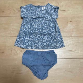 ベビーギャップ(babyGAP)の美品 babygap ベビーギャップ 花柄デニムワンピ セットアップ 60(ワンピース)