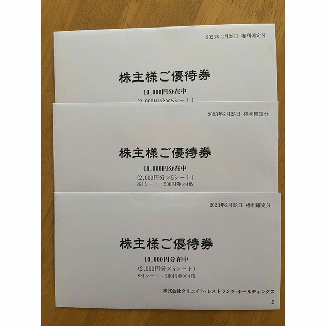 最新ショップニュース クリエイトレストランツ株主優待30，000円分