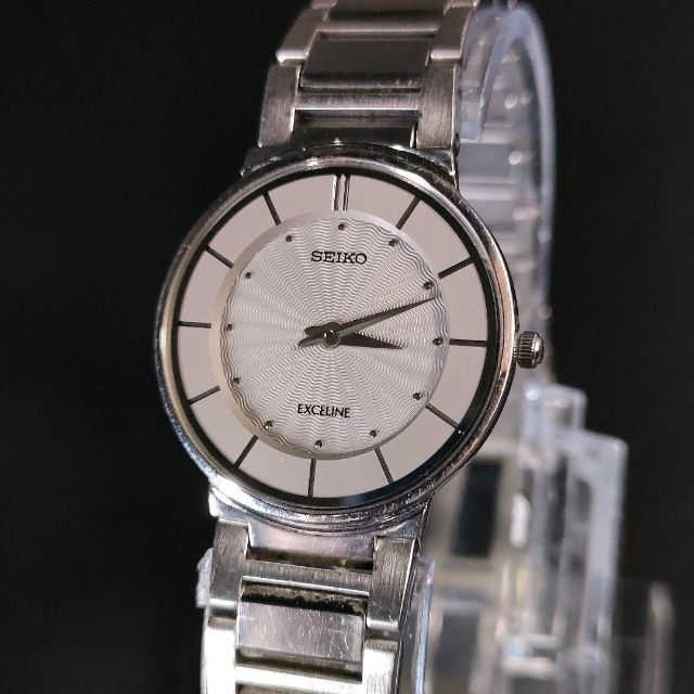 極美品【稼働品】SEIKO セイコーエクセリーヌ 4J40 グレー シルバーQZ