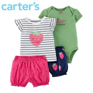 カーターズ(carter's)の新品 18M ★ カーターズ ベビー 上下 4点 セット 80 ガールズ いちご(Ｔシャツ)