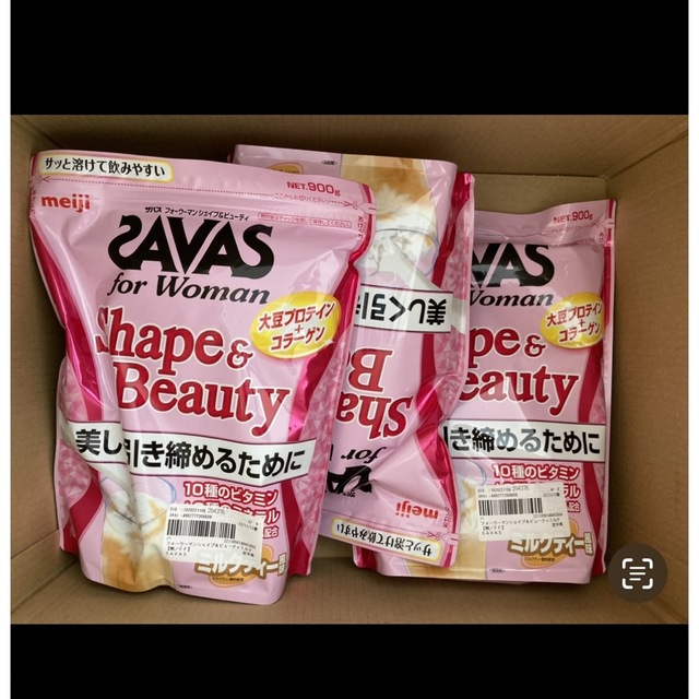 SAVAS(ザバス)の【匿名配送】ザバス　フォーウーマン シェイプ&ビューティミルクティー風味900g 食品/飲料/酒の健康食品(プロテイン)の商品写真