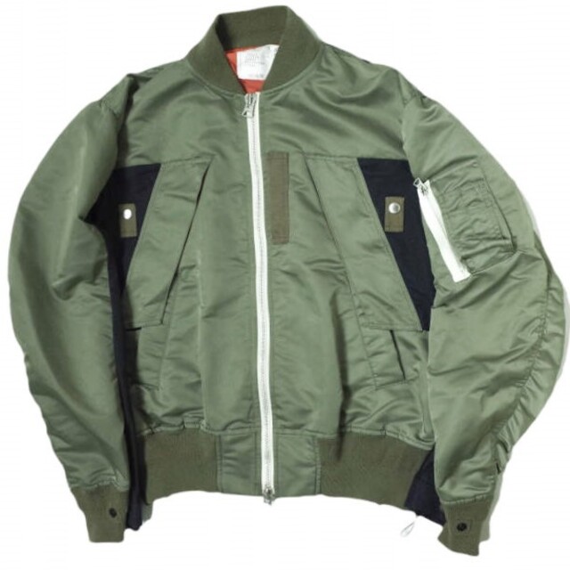 sacai サカイ 22SS 日本製 Nylon Twill Mix Blouson ナイロンツイルミックスブルゾン 22-02708M 2 OLIVE ドッキング MA-1 フライトジャケット アウター【sacai】