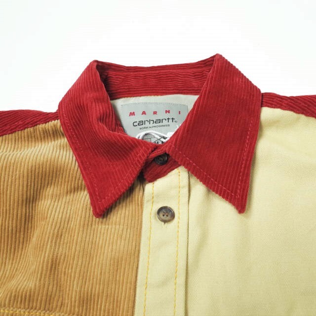 MARNI x carhartt WIP マルニ カーハート ワークインプログレス 23SS 別注 Bio Cotton Color Block Over Shirt カラーブロックオーバーシャツ CUMU031301 UTX004 00M37 M BROWN 長袖 異素材切り替え トップス【新古品】【MARNI × carhartt WIP】