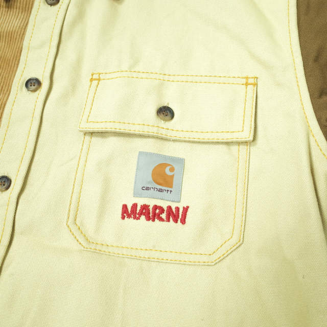 MARNI x carhartt WIP マルニ カーハート ワークインプログレス 23SS 別注 Bio Cotton Color Block Over Shirt カラーブロックオーバーシャツ CUMU031301 UTX004 00M37 M BROWN 長袖 異素材切り替え トップス【新古品】【MARNI × carhartt WIP】