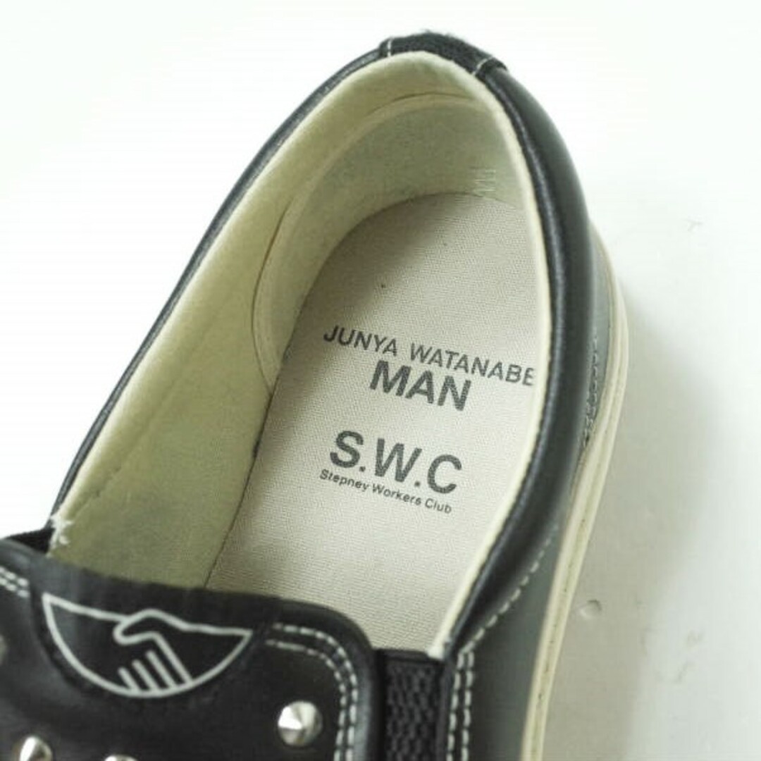 JUNYA WATANABE MAN COMME des GARCONS x Stepney Workers Club ジュンヤワタナベ マン コムデギャルソン S.W.C ステファニーワーカーズクラブ 23SS 別注 Wネーム ステアムース スタッズ付き スリッポン STUDS LEATHER SLIP ON WK-K106-051 41(26cm) ブラック スニーカー シューズ