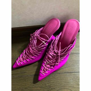 イエローブーツ(Yellow boots)の新品未使用品　YELLO　編み上げピンクヒール(ハイヒール/パンプス)