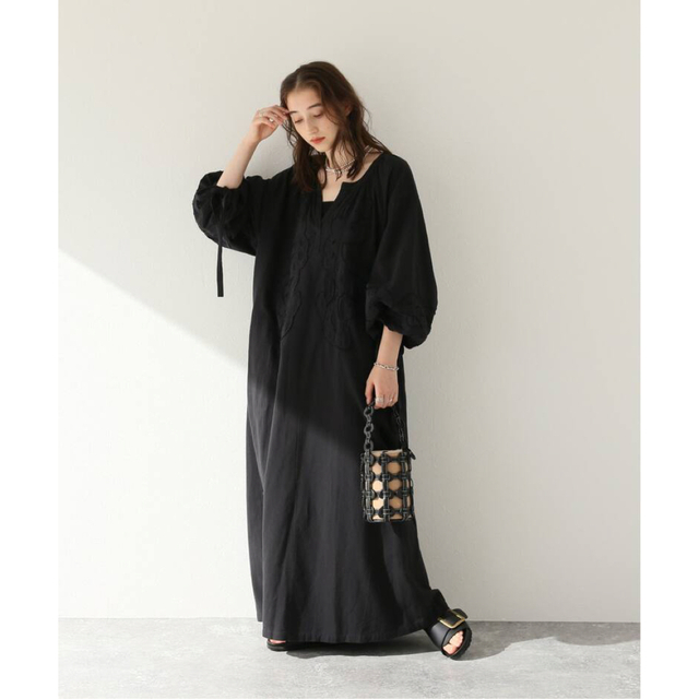 サラマリカ COTTON-LINEN PATCH DRESワンピース ブラック-