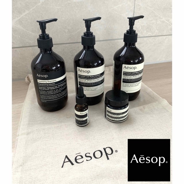 Aesop(イソップ)のAesop イソップ 空瓶 空ボトル 5個セット 巾着袋つき インテリア/住まい/日用品のキッチン/食器(容器)の商品写真