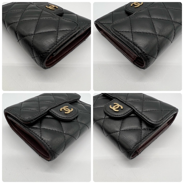 CHANEL(シャネル)の美品！シャネル　ラムスキン　マトラッセ　折り財布　ブラック レディースのファッション小物(財布)の商品写真
