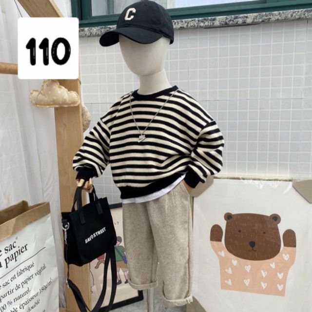 韓国子供服　ボーダー　ボーダーニット　春ニット　シンプル　オソロ　新品110 キッズ/ベビー/マタニティのキッズ服男の子用(90cm~)(ニット)の商品写真