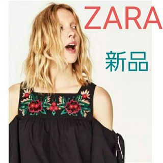 ザラ(ZARA)のZARA ザラ オフショルダー カットソー トップス 新品 M 黒 ブラック(カットソー(半袖/袖なし))