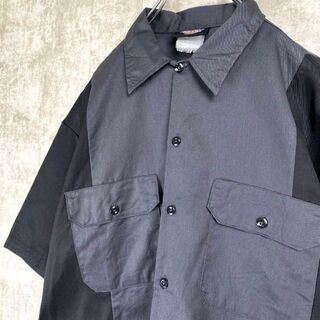 ディッキーズ(Dickies)の90s ディッキーズ ワークシャツ 半袖 ツートン バイカラー 黒灰 XL相当(シャツ)