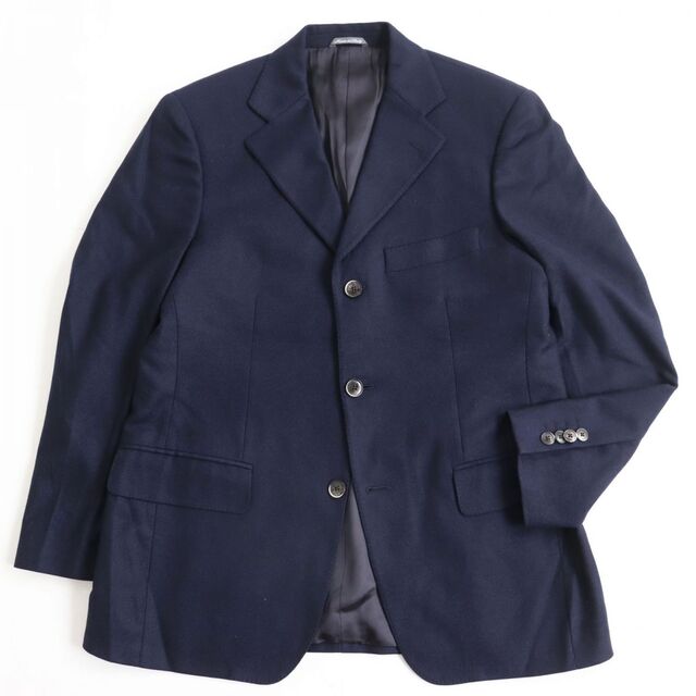 45cm袖丈美品●LARDINI ラルディーニ カシミヤ100％ シングルジャケット/テーラードジャケット ネイビー 48 イタリア製 正規品 メンズ