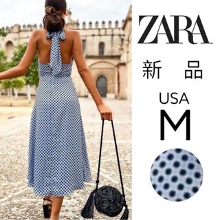 ザラ(ZARA)の【新品未使用タグ付】ZARA ザラ ホルターネック ドレス ドット ワンピース(ロングワンピース/マキシワンピース)