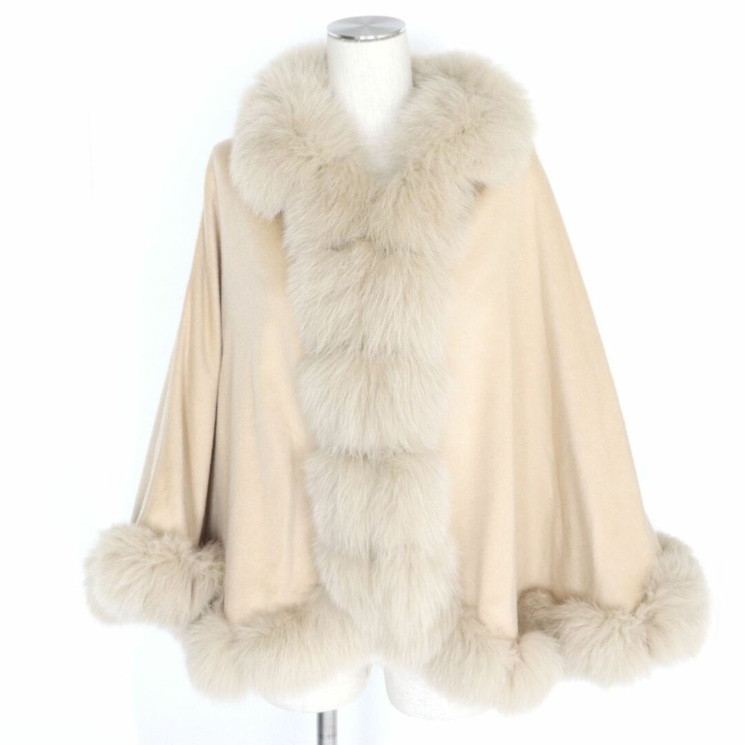 美品▼SAGA FURS サガフォックス×ラビット カシミヤ100% 本毛皮ショール/ストール/ポンチョ ベージュ 毛質柔らか・ボリューム◎