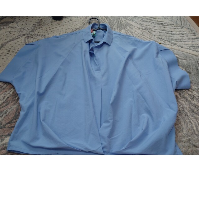 スキッパーシャツ 水色 フリーサイズ レディースのトップス(シャツ/ブラウス(半袖/袖なし))の商品写真