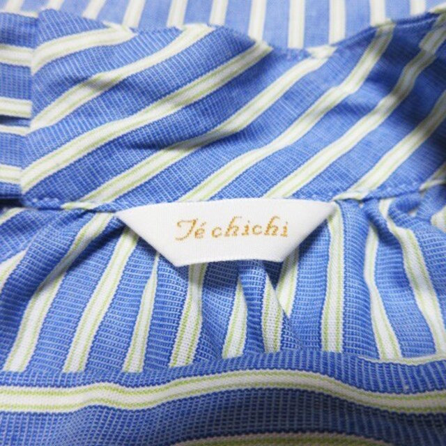 Techichi(テチチ)のテチチ ブラウス ハイネック 五分袖 バックリボン 薄手 ストライプ F 青 レディースのトップス(その他)の商品写真