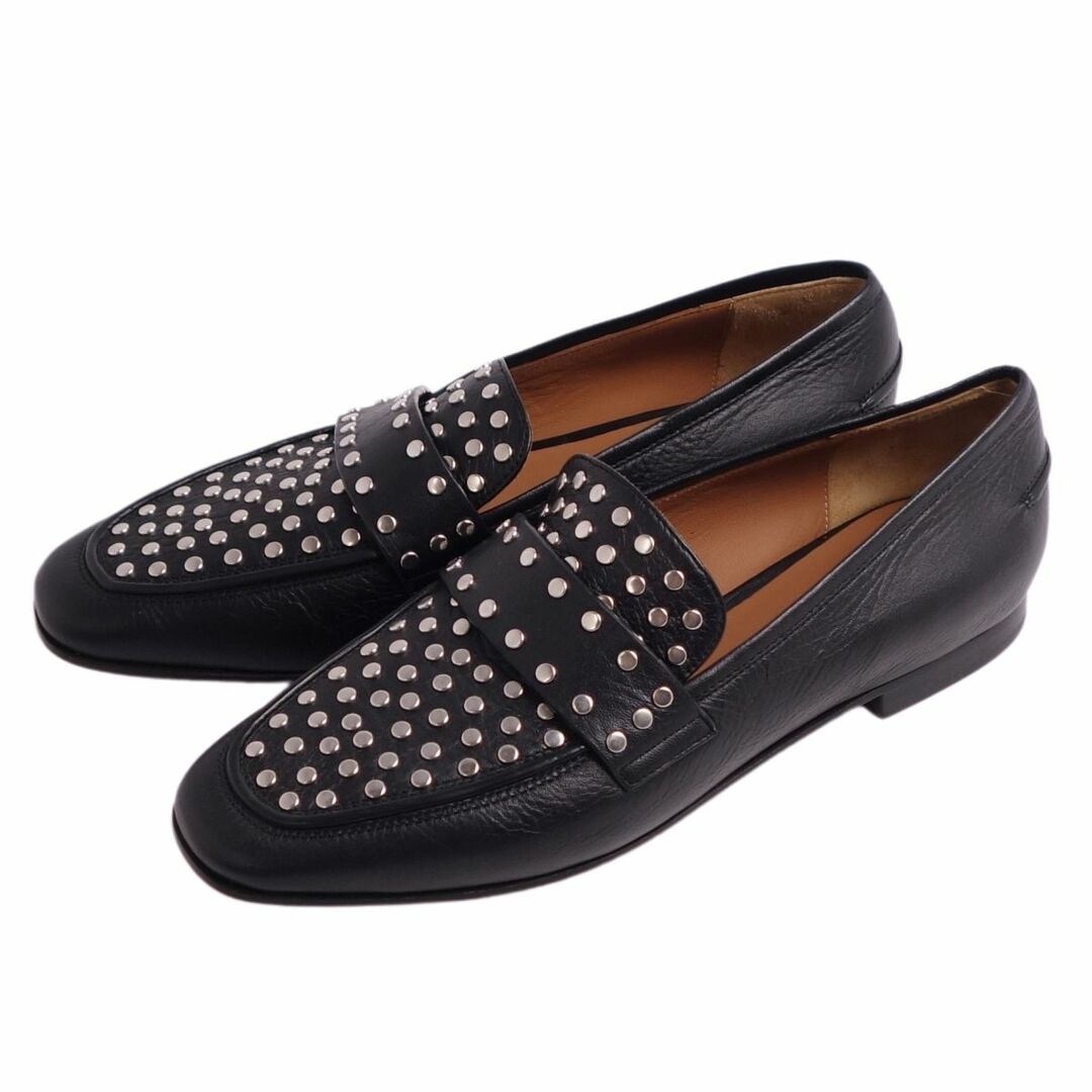 未使用 エンポリオアルマーニ EMPORIO ARMANI ローファー モカシン スタッズ カーフレザー シューズ レディース 37(24cm相当) ブラック