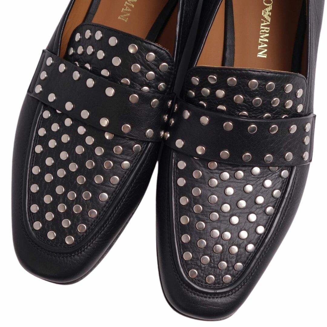 未使用 エンポリオアルマーニ EMPORIO ARMANI ローファー モカシン スタッズ カーフレザー シューズ レディース 37(24cm相当) ブラック