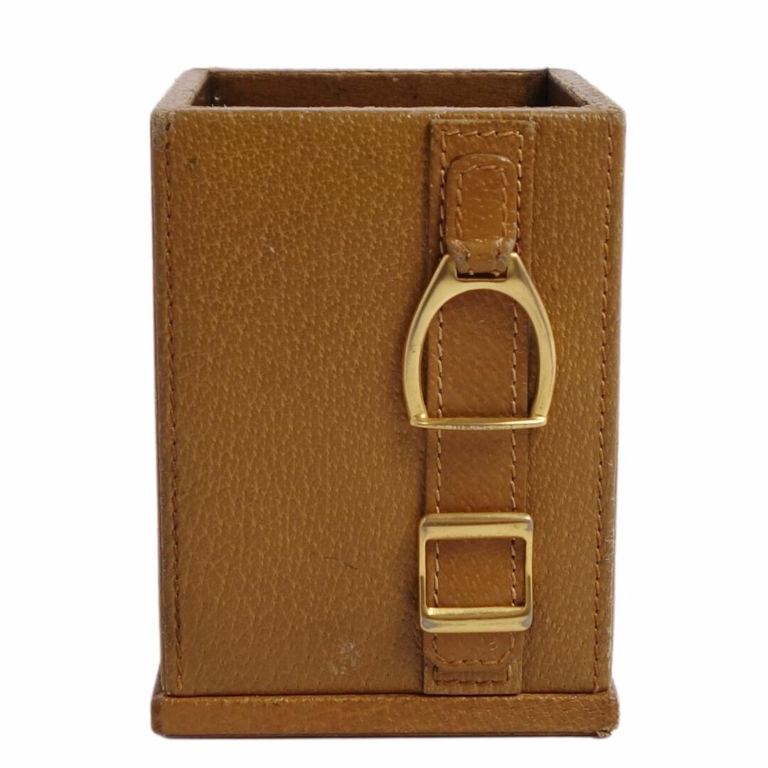 Vintage グッチ GUCCI ケース ペン立て スタンドケース 小物入れ ゴールド金具 レザー ゴールドクレストタグ イタリア製 ブラウン