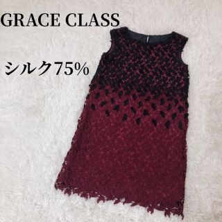 グレースコンチネンタル(GRACE CONTINENTAL)のグレースクラス 総レース ワンピース 花刺繍 バイカラー ノースリーブ シルク混(ひざ丈ワンピース)