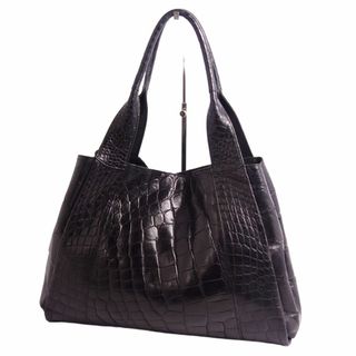 クロコダイル(Crocodile)の美品 クロコダイル CROCODILE バッグ トートバッグ ハンドバッグ マットクロコ ワニ革 カバン レディース ブラック(トートバッグ)