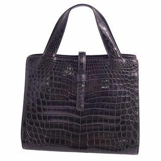 クロコダイル(Crocodile)の美品 クロコダイル CROCODILE バッグ ハンドバッグ トートバッグ マットクロコ ワニ革 カバン レディース ブラック(ハンドバッグ)