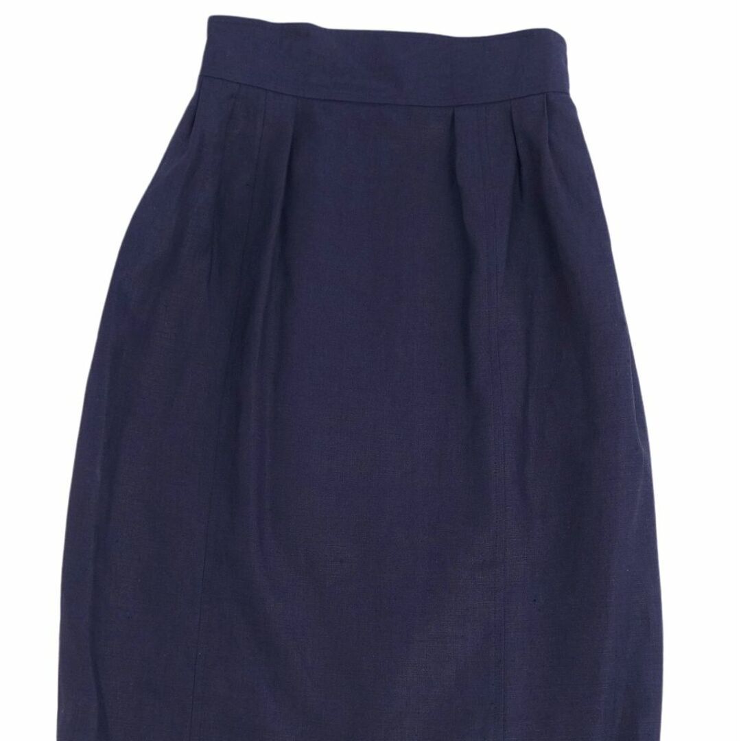 CHANEL(シャネル)の美品 Vintage シャネル CHANEL スカート リネン100％ 無地 ボトムス レディース フランス製 38(M相当) ネイビー レディースのスカート(ひざ丈スカート)の商品写真